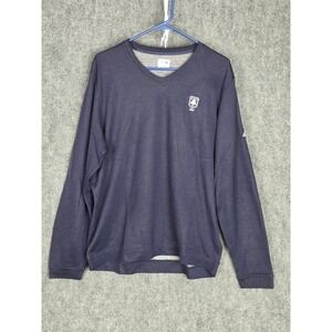 Adidas Mens Golf 1897 Long Sleeve V Neck Sweatshirt Pullover Navy Blue Logo Sz L